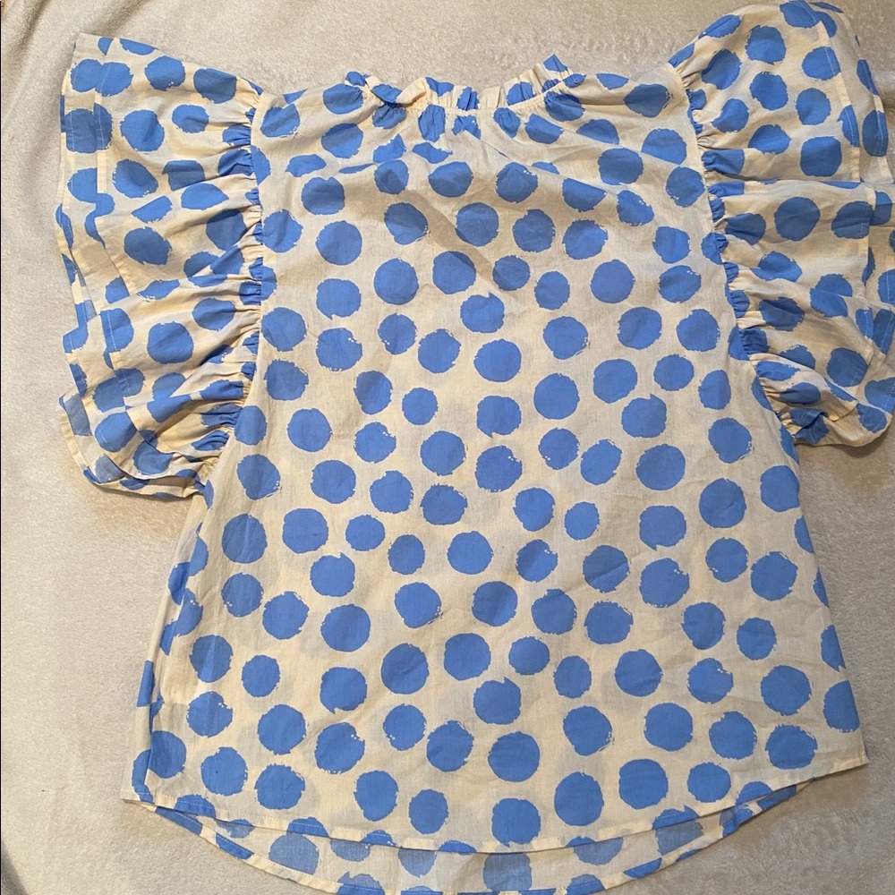 Shop The Mint « Be Your True Self » blue ivory polka dot ruffled sleeve blouse - Picture 10 of 12